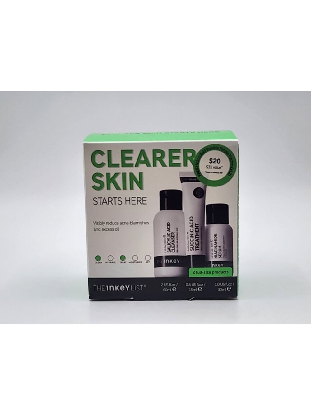 Clearer Skin Acne Set By The Inkey List Cleanser, Treatment, Serum New